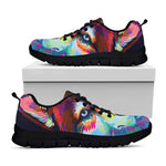 Colorful Siberian Husky Print Black Sneakers