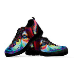 Colorful Siberian Husky Print Black Sneakers