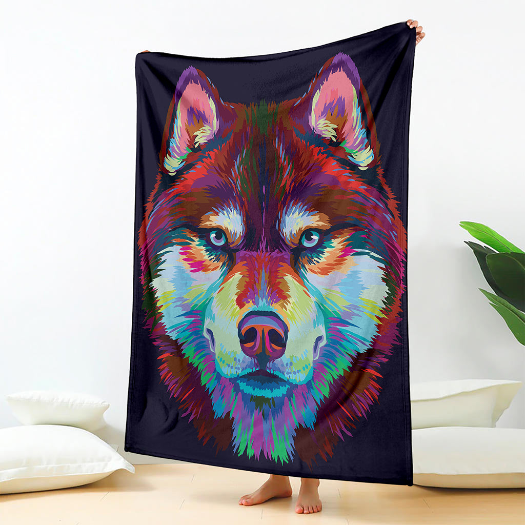 Colorful Siberian Husky Print Blanket