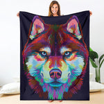 Colorful Siberian Husky Print Blanket