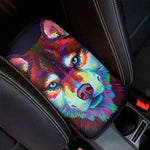 Colorful Siberian Husky Print Car Center Console Cover