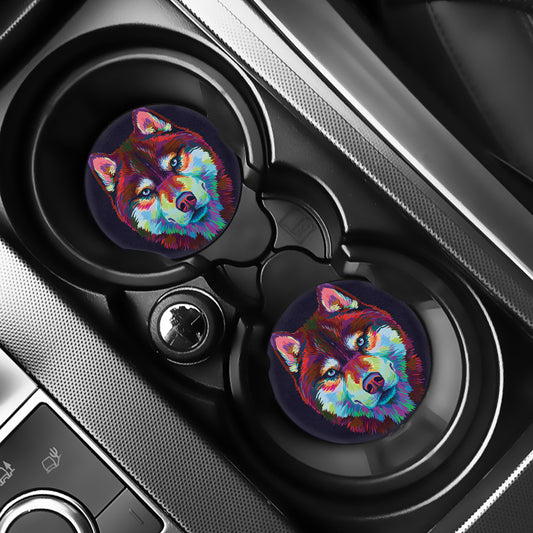 Colorful Siberian Husky Print Car Coasters