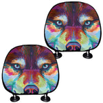 Colorful Siberian Husky Print Car Headrest Covers