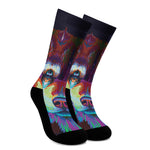 Colorful Siberian Husky Print Crew Socks