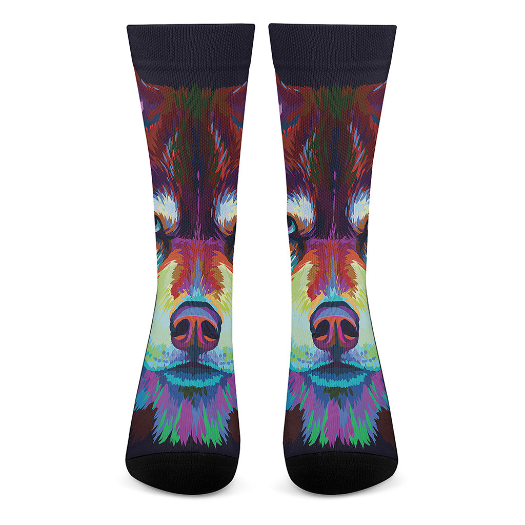 Colorful Siberian Husky Print Crew Socks