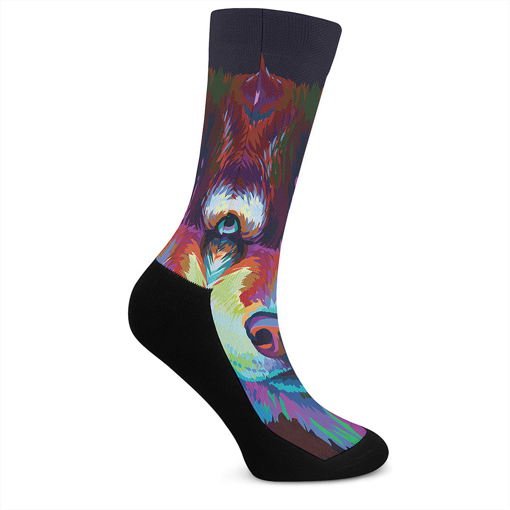 Colorful Siberian Husky Print Crew Socks