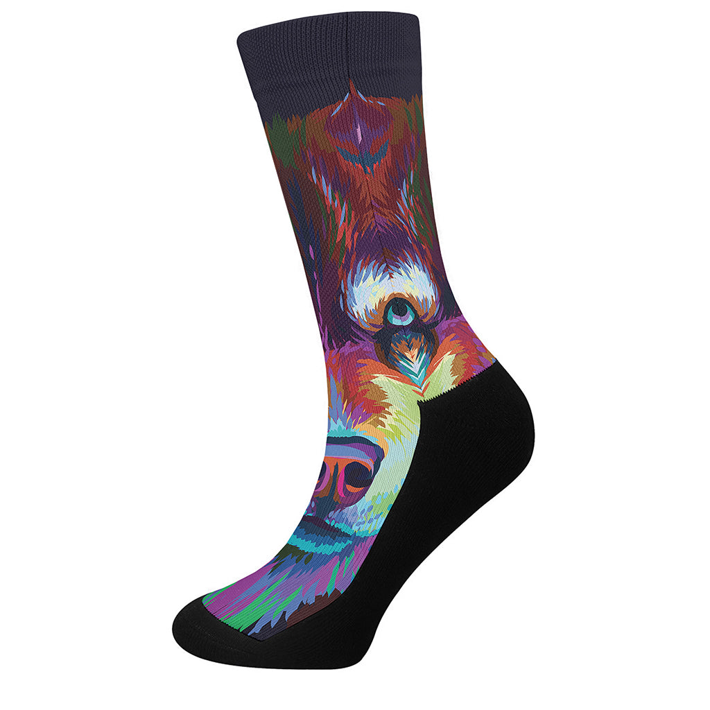 Colorful Siberian Husky Print Crew Socks