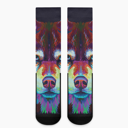 Colorful Siberian Husky Print Crew Socks