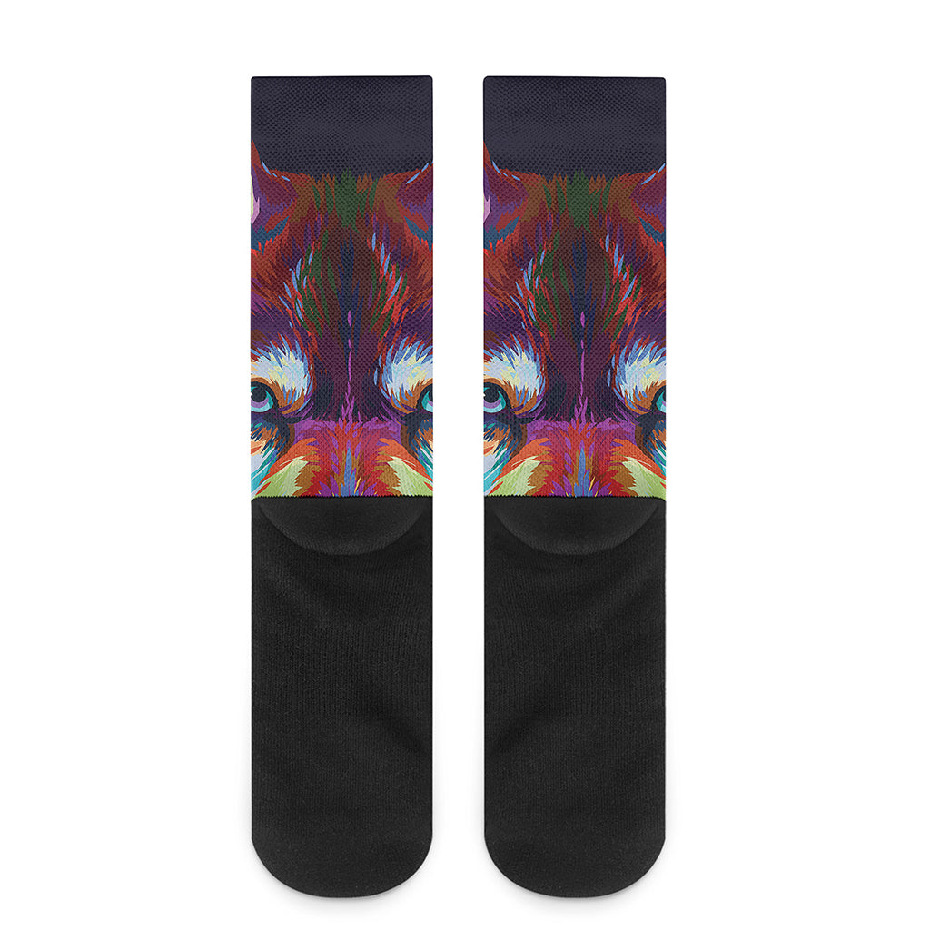 Colorful Siberian Husky Print Crew Socks