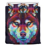Colorful Siberian Husky Print Duvet Cover Bedding Set