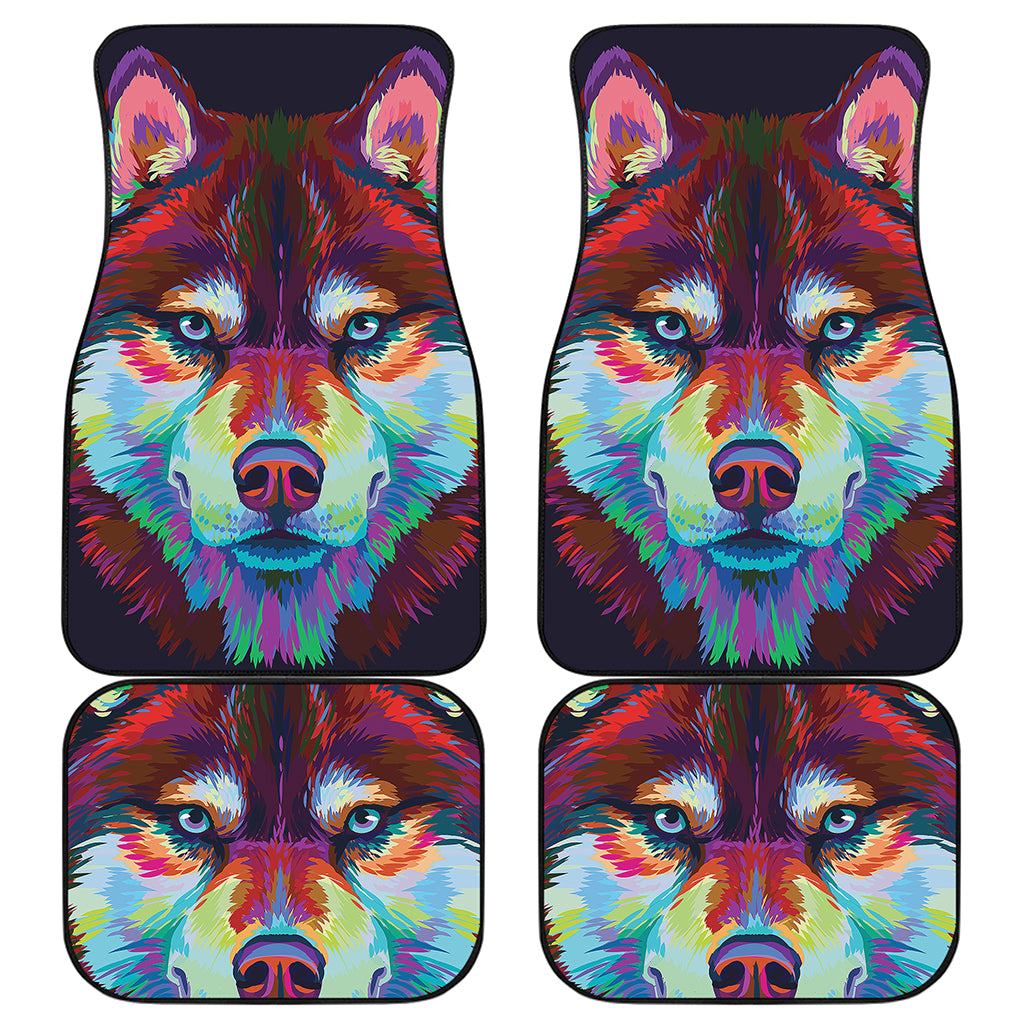 Colorful Siberian Husky Print Front and Back Car Floor Mats