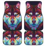 Colorful Siberian Husky Print Front and Back Car Floor Mats
