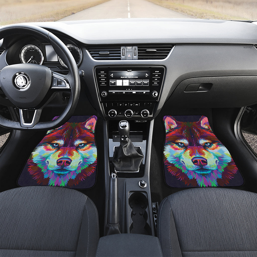 Colorful Siberian Husky Print Front and Back Car Floor Mats