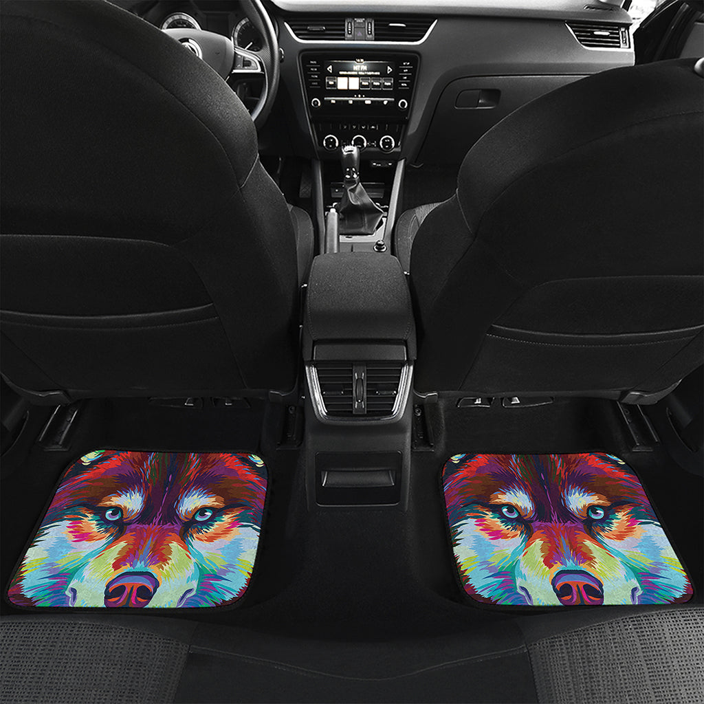 Colorful Siberian Husky Print Front and Back Car Floor Mats