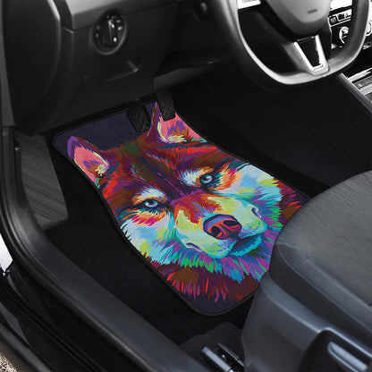 Colorful Siberian Husky Print Front and Back Car Floor Mats