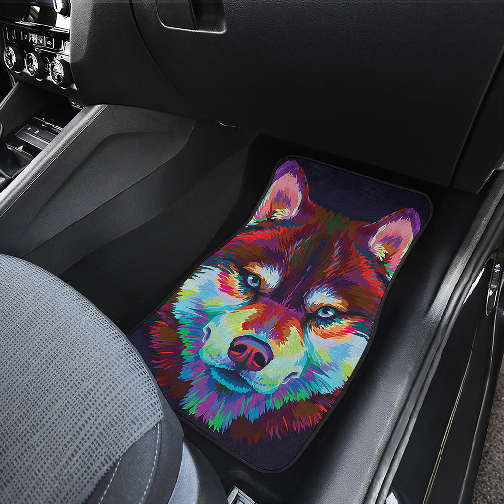 Colorful Siberian Husky Print Front and Back Car Floor Mats