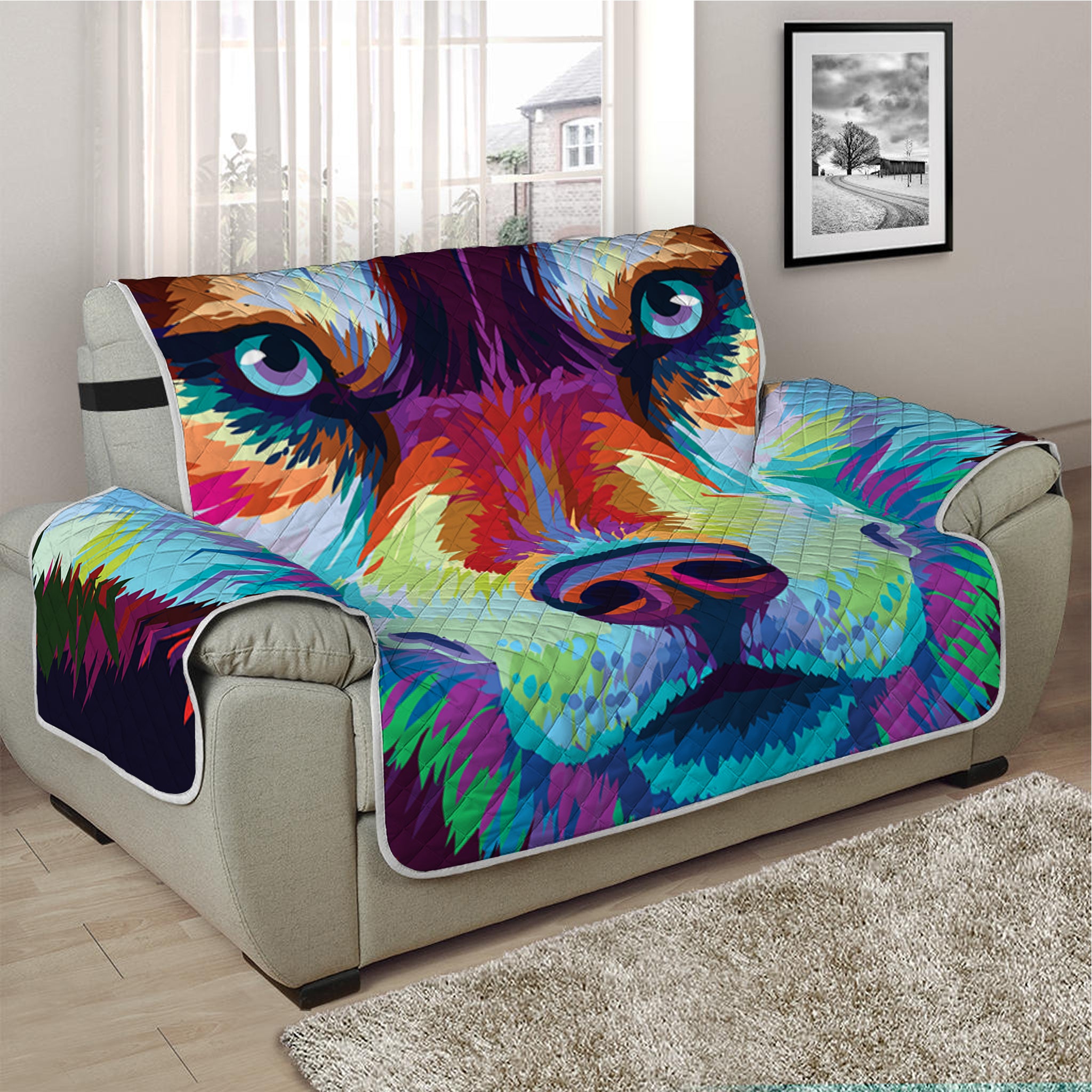 Colorful Siberian Husky Print Half Sofa Protector