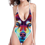 Colorful Siberian Husky Print High Cut One Piece Swimsuit