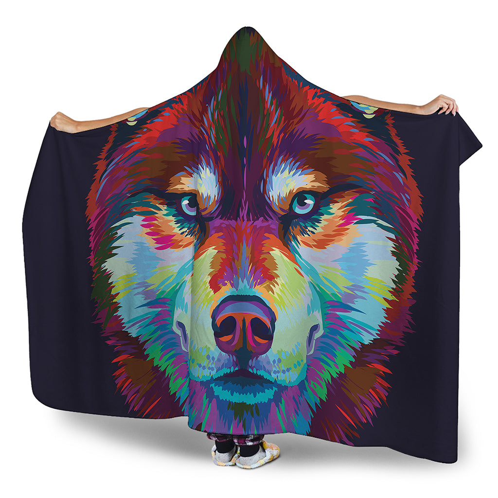 Colorful Siberian Husky Print Hooded Blanket