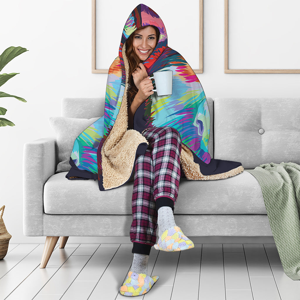 Colorful Siberian Husky Print Hooded Blanket