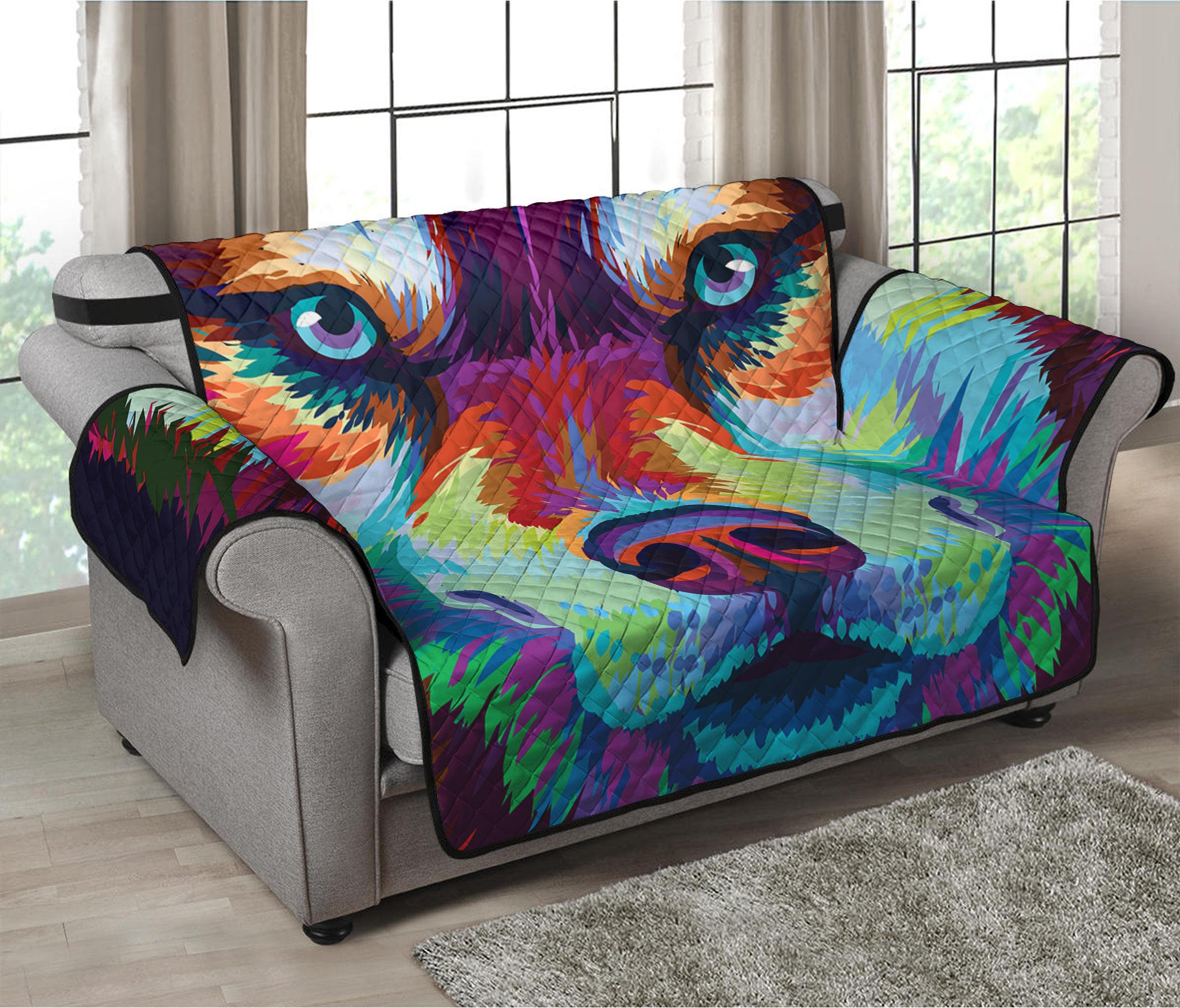 Colorful Siberian Husky Print Loveseat Protector