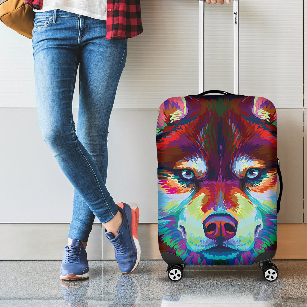 Colorful Siberian Husky Print Luggage Cover