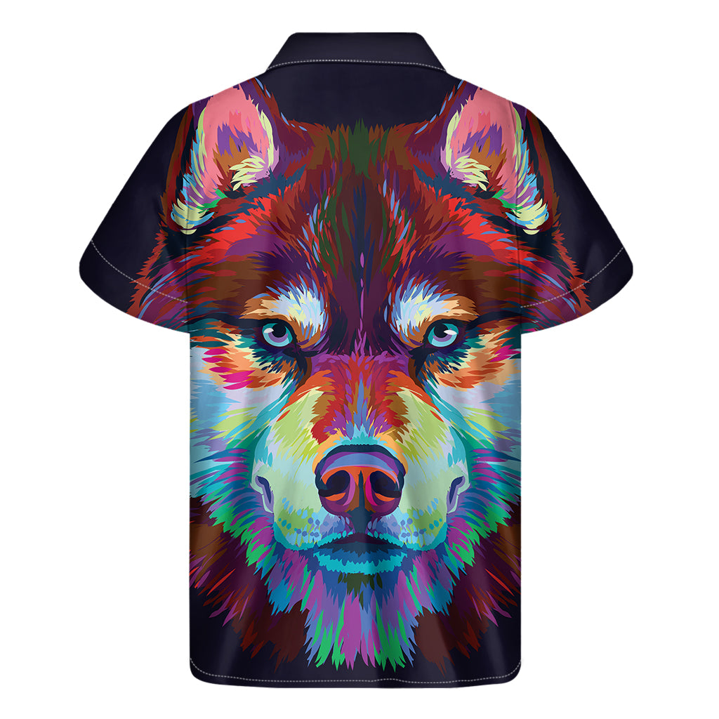 Colorful Siberian Husky Print Men's Short Sleeve Shirt
