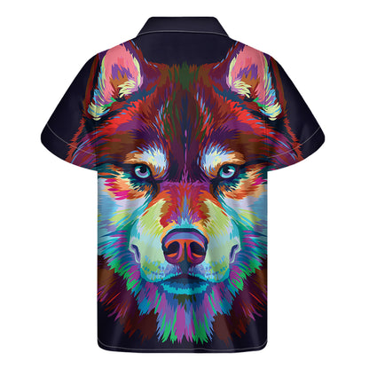 Colorful Siberian Husky Print Men's Short Sleeve Shirt
