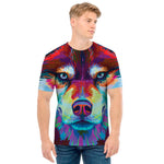 Colorful Siberian Husky Print Men's T-Shirt