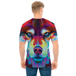 Colorful Siberian Husky Print Men's T-Shirt