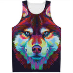 Colorful Siberian Husky Print Men's Tank Top