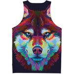 Colorful Siberian Husky Print Men's Tank Top