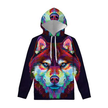 Colorful Siberian Husky Print Pullover Hoodie