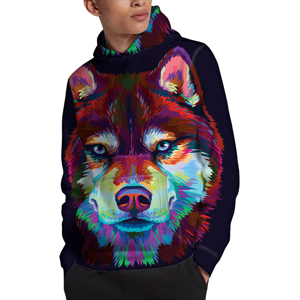 Colorful Siberian Husky Print Pullover Hoodie