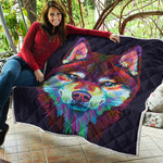 Colorful Siberian Husky Print Quilt