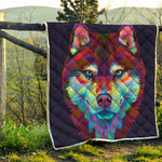 Colorful Siberian Husky Print Quilt