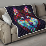 Colorful Siberian Husky Print Quilt