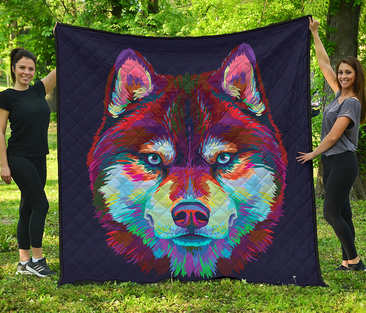 Colorful Siberian Husky Print Quilt