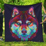 Colorful Siberian Husky Print Quilt