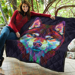 Colorful Siberian Husky Print Quilt