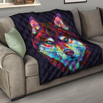 Colorful Siberian Husky Print Quilt