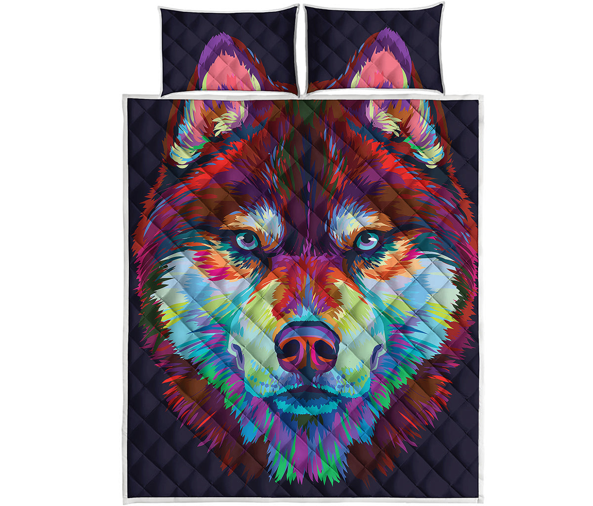 Colorful Siberian Husky Print Quilt Bed Set