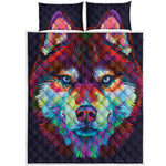 Colorful Siberian Husky Print Quilt Bed Set