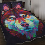 Colorful Siberian Husky Print Quilt Bed Set