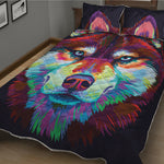 Colorful Siberian Husky Print Quilt Bed Set