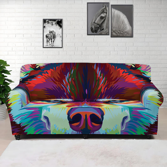 Colorful Siberian Husky Print Sofa Cover