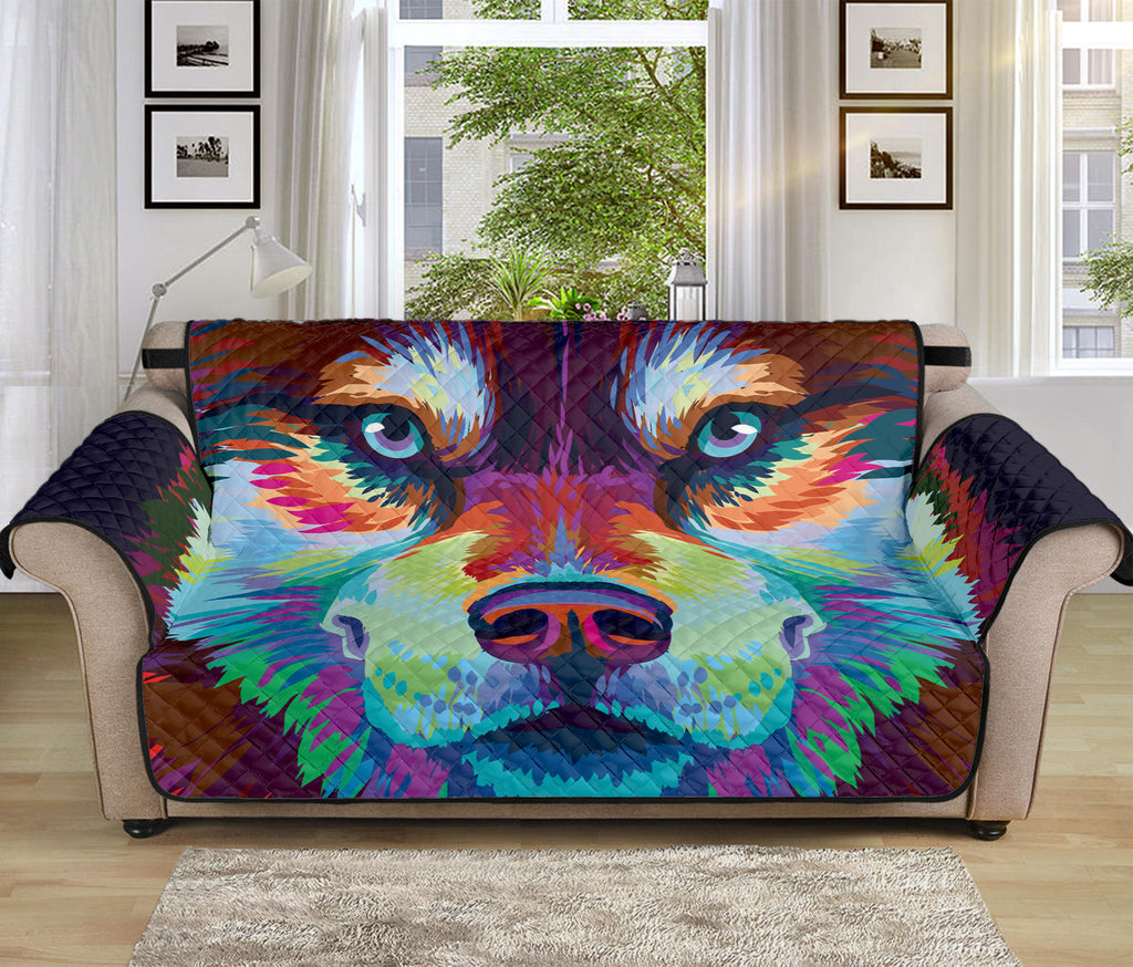 Colorful Siberian Husky Print Sofa Protector