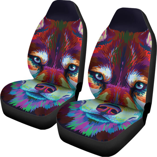 Colorful Siberian Husky Print Universal Fit Car Seat Covers
