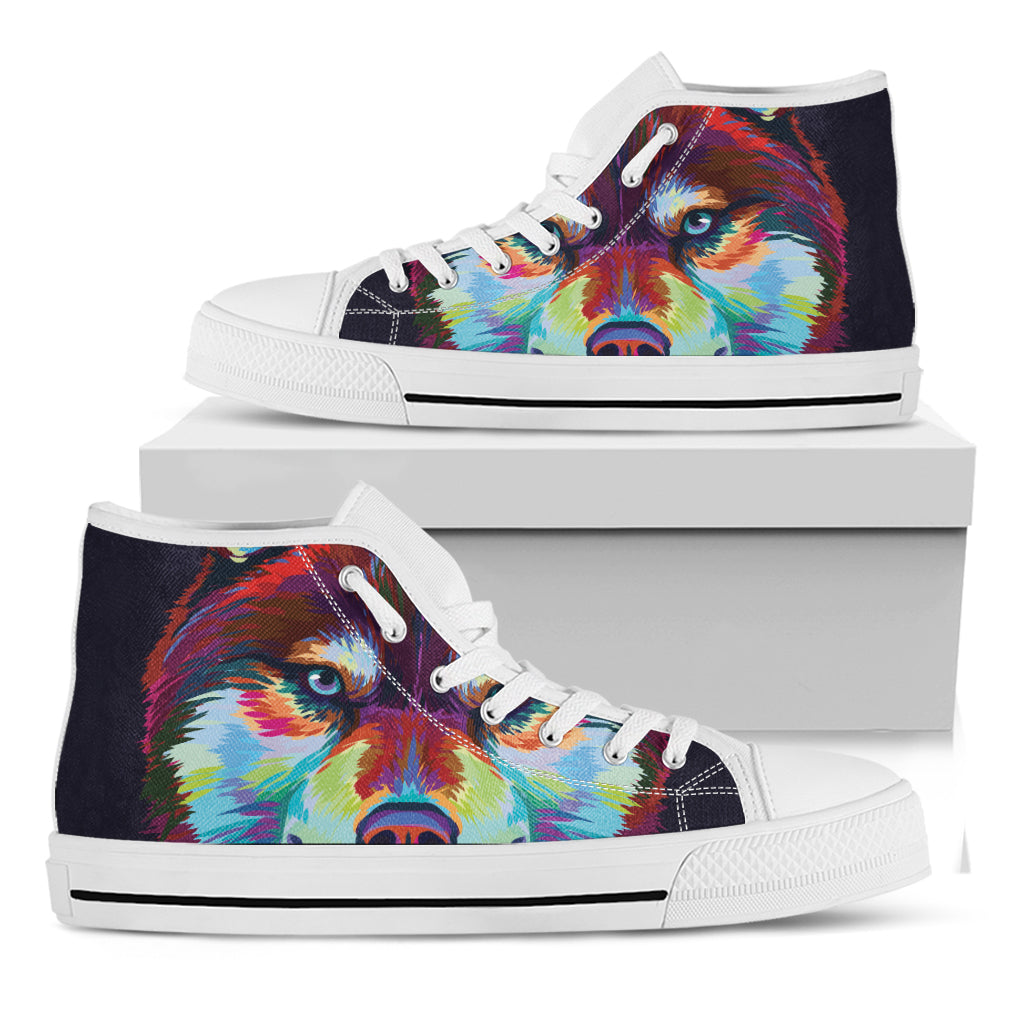 Colorful Siberian Husky Print White High Top Shoes