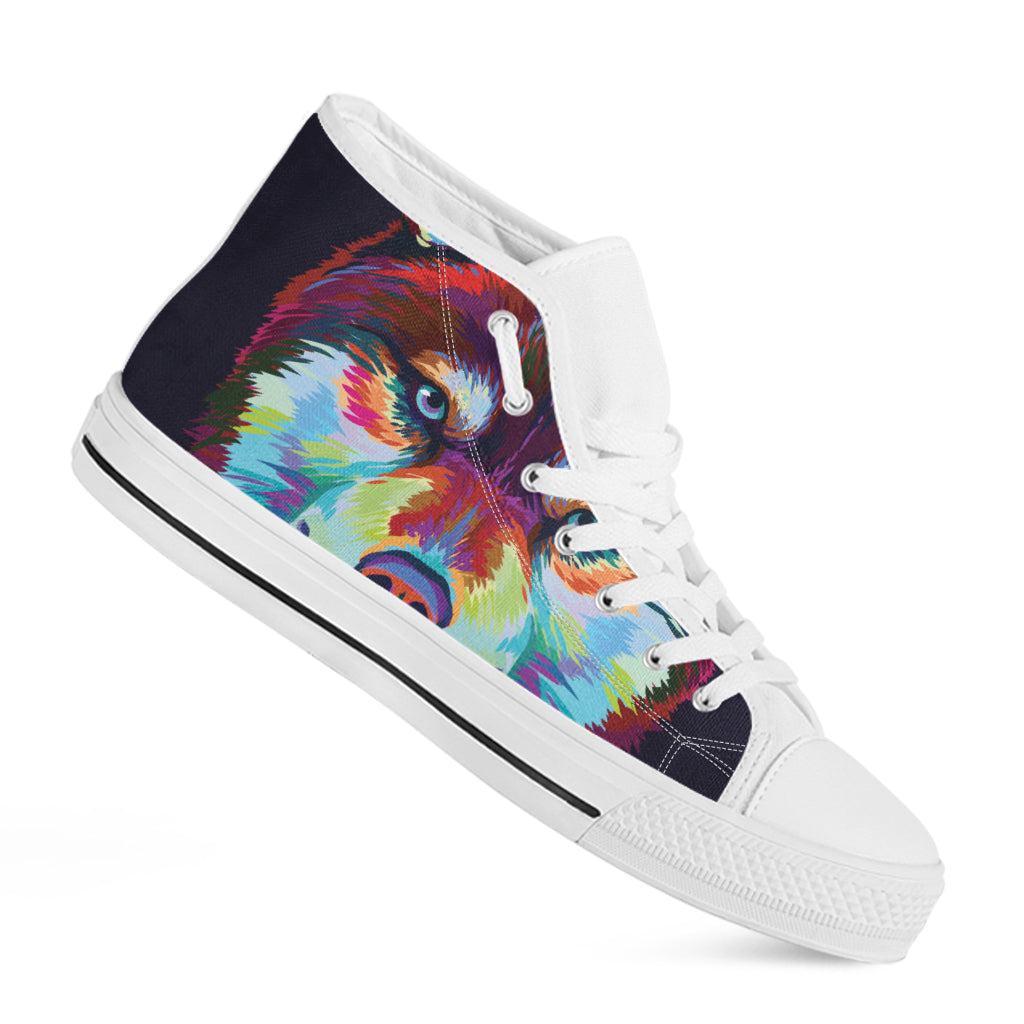 Colorful Siberian Husky Print White High Top Shoes